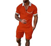 Wouke Men's 2 Piece Tracksuit Set - Short Sleeve Polo Shirt and Shorts Lapel Activewear Jogging Set Exercise Fitness Sportswear Gym Running T-shirt Outfit