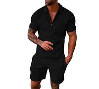 Wouke Men's 2 Piece Tracksuit Set - Short Sleeve Polo Shirt and Shorts Lapel Activewear Jogging Set Exercise Fitness Sportswear Gym Running T-shirt Outfit