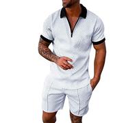 Wouke Men's Short Sets Outfits 2 Piece Tracksuit Short Sleeve Polo Shirt and Shorts Lapel Activewear Jogging Exercise Fitness Sportswear Sweatshirts Gym Running T-shirt Outfit