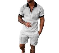 Wouke Men's Short Sets Outfits 2 Piece Tracksuit Short Sleeve Polo Shirt and Shorts Lapel Activewear Jogging Set Exercise Fitness Sportswear Sweatshirts Gym Running T-shirt Outfit