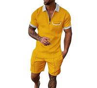 Wouke Men's Short Sets Outfits 2 Piece Tracksuit Short Sleeve Polo Shirt and Shorts Lapel Activewear Jogging Set Exercise Fitness Sportswear Sweatshirts Gym Running T-shirt Outfit