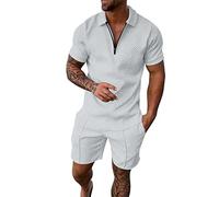 Wouke Men's Short Sets Outfits 2 Piece Tracksuit Short Sleeve Polo Shirt and Shorts Lapel Activewear Jogging Exercise Fitness Sportswear Sweatshirts Gym Running T-shirt Outfit