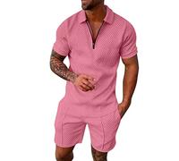 Wouke Men's Short Sets Outfits 2 Piece Tracksuit Short Sleeve Polo Shirt and Shorts Lapel Activewear Jogging Set Exercise Fitness Sportswear Sweatshirts Gym Running T-shirt Outfit