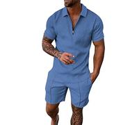 Wouke Men's Tracksuit Set - 2 Piece Short Sleeve Polo Shirt & Shorts - Activewear Jogging Set for Exercise, Sports, Gym, Running