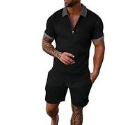 Wouke Men's Tracksuit Set - Short Sleeve Polo Shirt and Shorts Lapel Activewear Gym Running Outfit