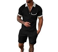 Wouke Men's Tracksuits - 2 Piece Activewear Set With Short Sleeve Polo Shirt and Shorts Lapel Jogging Set Exercise Sportswear Gym Running T-Shirt Outfit
