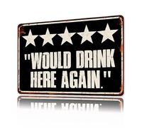 "Would Drink Here Again" Metal Bar Sign - 14x20 CM Funny Tin Poster Wall Art with Stars, Humorous Garage Decor for Man Caves Home Bars Secret Bars & Clubs