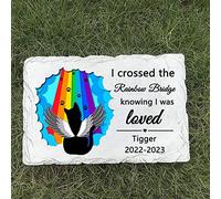 WouND Personalised Pet Cat Garden Memorial Stone Plaque Grave Marker, Headstone for Cat, Sympathy Poem - I Crossed The Rainbow Bridge Knowing I was Loved.