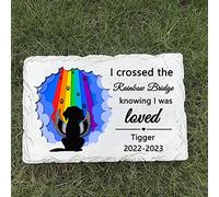 WouND Personalised Pet Dog Garden Memorial Stone Plaque Grave Marker, Headstone for Dog, Sympathy Poem - I Crossed The Rainbow Bridge Knowing I was Loved.