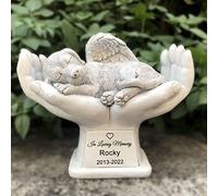 WouND Personalized Dog Pet Grave Markers Memorial Angel Statue Stone with in God's Hands, Dog Pet Headstone Garden Stone，in Loving Memory of A Pet Lost Gift, 7 Inch(H)
