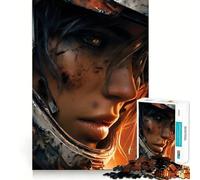 Wounded Female Sci-Fi Warrior Portrait Jigsaw Puzzle 1000 Logic Thinking Play Expert Cutting Craftsmanship Quiet Time Mind Exercise at Home (38x26cm)