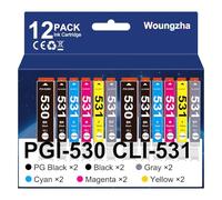 Woungzha 530XXL 531XXL for Canon 530 531 530 XXL 531 XXL Ink Cartridges for Canon PGI-530XXL CLI-531XXL, for Canon PIXMA TS8750 TS8751 (12 Pack)