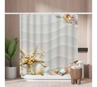 Woutay Shower Curtain Mould Proof Resistant Beach Shells,Water Repellant Fabric,Polyester,with 12 Plastic Hooks,Size 180x180CM