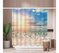 Woutay Shower Curtain Mould Proof Resistant Beautiful Sunrise over The Sea,Water Repellant Fabric,Polyester,with 12 Plastic Hooks,Size 180x180CM