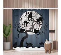Woutay Shower Curtain Mould Proof Resistant Black Cats on Tree,Water Repellant Fabric,Polyester,with 12 Plastic Hooks