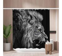 Woutay Shower Curtain Mould Proof Resistant Black Lion,Water Repellant Fabric,Polyester,with 12 Plastic Hooks,Size 180x180CM