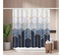 Woutay Shower Curtain Mould Proof Resistant Blue Hexagons Geometric Pattern,Water Repellant Fabric,Polyester,with 12 Plastic Hooks,Size 180x180CM