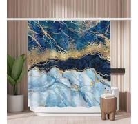 Woutay Shower Curtain Mould Proof Resistant Blue Marble Texture,Water Repellant Fabric,Polyester,with 12 Plastic Hooks,Size 180x180CM