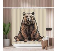 Woutay Shower Curtain Mould Proof Resistant Brown Bear,Water Repellant Fabric,Polyester,with 12 Plastic Hooks