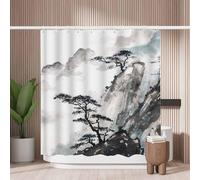 Woutay Shower Curtain Mould Proof Resistant Chinese Landscape Painting,Water Repellant Fabric,Polyester,with 12 Plastic Hooks