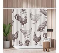 Woutay Shower Curtain Mould Proof Resistant Cocks and Hens,Water Repellant Fabric,Polyester,Size 180x180CM