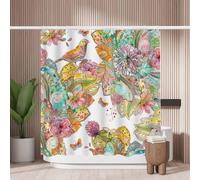 Woutay Shower Curtain Mould Proof Resistant Colorful Flowers and Bird,Water Repellant Fabric,Polyester,with 12 Plastic Hooks