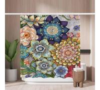 Woutay Shower Curtain Mould Proof Resistant Colorful Flowers,Water Repellant Fabric,Polyester,with 12 Plastic Hooks