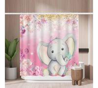 Woutay Shower Curtain Mould Proof Resistant Cute Cartoon Elephant,Water Repellant Fabric,Polyester,Size 180x180CM