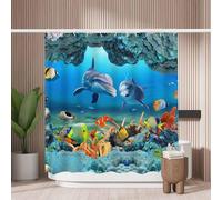 Woutay Shower Curtain Mould Proof Resistant Dolphin Underwater World,Water Repellant Fabric,Polyester,with 12 Plastic Hooks