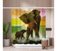 Woutay Shower Curtain Mould Proof Resistant Elephant Family,Water Repellant Fabric,Polyester,with 12 Plastic Hooks