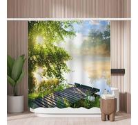 Woutay Shower Curtain Mould Proof Resistant Fishing Pier on River,Water Repellant Fabric,Polyester,Size 180x180CM
