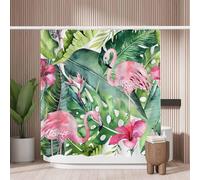 Woutay Shower Curtain Mould Proof Resistant Flame Bird Palm Leaves,Water Repellant Fabric,Polyester,Size 180x180CM
