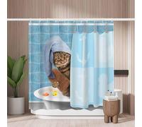 Woutay Shower Curtain Mould Proof Resistant Funny Cat Taking A Bath,Water Repellant Fabric,Polyester,with 12 Plastic Hooks