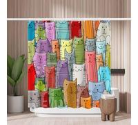 Woutay Shower Curtain Mould Proof Resistant Funny Cats Family,Water Repellant Fabric,Polyester,with 12 Plastic Hooks