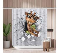 Woutay Shower Curtain Mould Proof Resistant Giraffe Peeping from A Broken Wall,Water Repellant Fabric,Polyester,with 12 Plastic Hooks