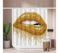 Woutay Shower Curtain Mould Proof Resistant Golden Lips,Water Repellant Fabric,Polyester,with 12 Plastic Hooks