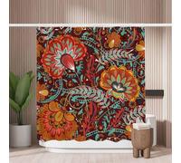 Woutay Shower Curtain Mould Proof Resistant Hand Draw Fantasy Flowers,Water Repellant Fabric,Polyester,with 12 Plastic Hooks,Size 180x180CM