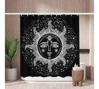 Woutay Shower Curtain Mould Proof Resistant Hand Draw Mystic Sun,Water Repellant Fabric,Polyester,with 12 Plastic Hooks,Size 180x180CM