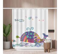Woutay Shower Curtain Mould Proof Resistant Hand Draw Whale,Water Repellant Fabric,Polyester,with 12 Plastic Hooks