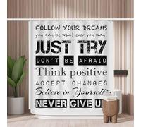Woutay Shower Curtain Mould Proof Resistant Inspirational Motivational Quotes Just Try,Water Repellant Fabric,Polyester,with 12 Plastic Hooks,Size 180x180CM