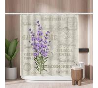 Woutay Shower Curtain Mould Proof Resistant Lavender Flowers with Postcard,Water Repellant Fabric,Polyester,with 12 Plastic Hooks,Size 180x180CM
