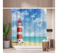Woutay Shower Curtain Mould Proof Resistant Lighthouses on The Beach,Water Repellant Fabric,Polyester,with 12 Plastic Hooks