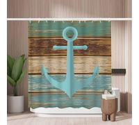 Woutay Shower Curtain Mould Proof Resistant Navigation Anchor Wooden,Water Repellant Fabric,Polyester,with 12 Plastic Hooks