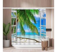 Woutay Shower Curtain Mould Proof Resistant Ocean View From The Window,Water Repellant Fabric,Polyester,Size 180x180CM