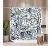 Woutay Shower Curtain Mould Proof Resistant Paisley Floral,Water Repellant Fabric,Polyester,with 12 Plastic Hooks,Size 180x180CM