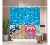 Woutay Shower Curtain Mould Proof Resistant Pink Sandals Summer Vacation,Water Repellant Fabric,Polyester,with 12 Plastic Hooks