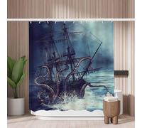 Woutay Shower Curtain Mould Proof Resistant Pirate Ship,Water Repellant Fabric,Polyester,with 12 Plastic Hooks,Size 180x180CM