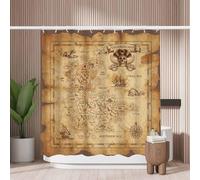 Woutay Shower Curtain Mould Proof Resistant Pirate Treasure Map,Water Repellant Fabric,Polyester,with 12 Plastic Hooks