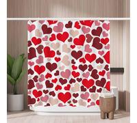 Woutay Shower Curtain Mould Proof Resistant Red Heart,Water Repellant Fabric,Polyester,with 12 Plastic Hooks,Size 180x180CM