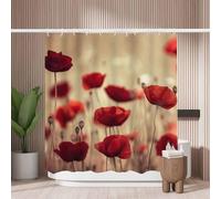 Woutay Shower Curtain Mould Proof Resistant Red Poppy Flowers,Water Repellant Fabric,Polyester,with 12 Plastic Hooks